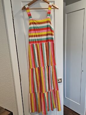 J. Crew Multicolor Striped Maxi Dress - Pink, Yellow, Green, Blue, Coral
